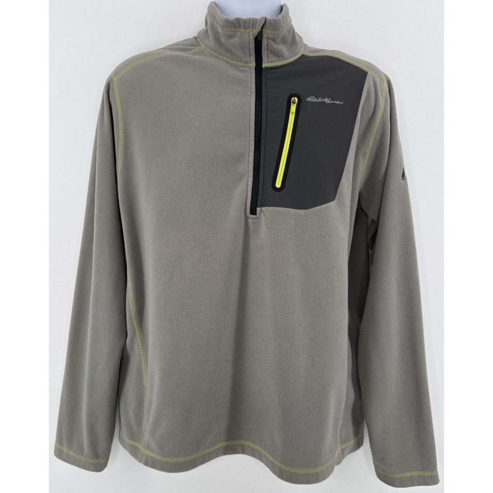 Eddie Bauer First Ascent Fleece Jacket Men's L Light Gray 1/4 Zip Pullover